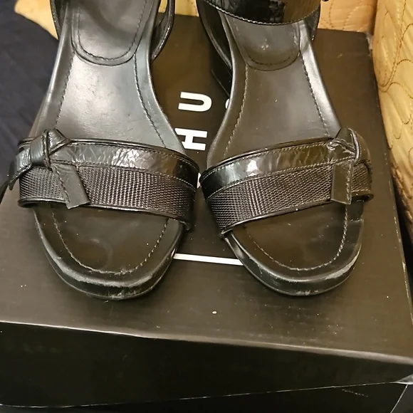 Prada Patten Leather Slingback Wedge Sandals - Picture 11 of 12